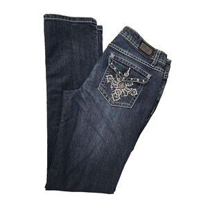 Earl Jean Womens Junior Size 9 Blue Denim Low Rise Embellished Rhinestone Skinny